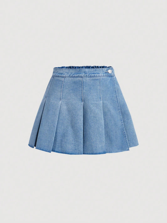 Teenage Girls' Casual High-Waisted A-Line Denim Skirt