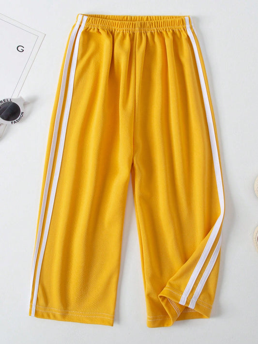 Young Girls' Summer Elastic Waist Joint Side Seam Casual Pants Made Of Ice Silk Fabric