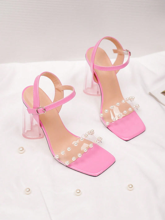 Fashionable Teen Girls' Pearl Heart & Crystal High-Heeled Sandals For Leisure