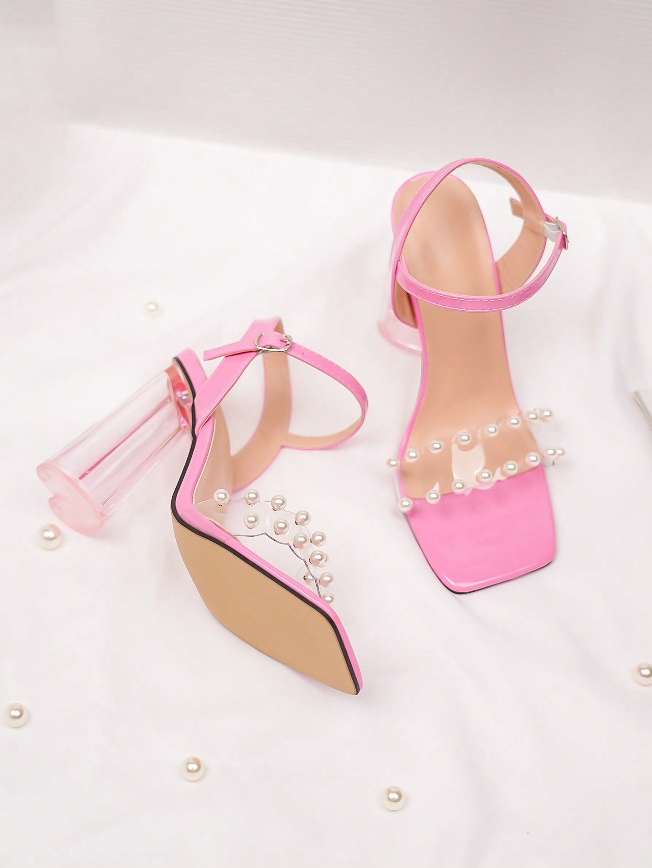 Fashionable Teen Girls' Pearl Heart & Crystal High-Heeled Sandals For Leisure