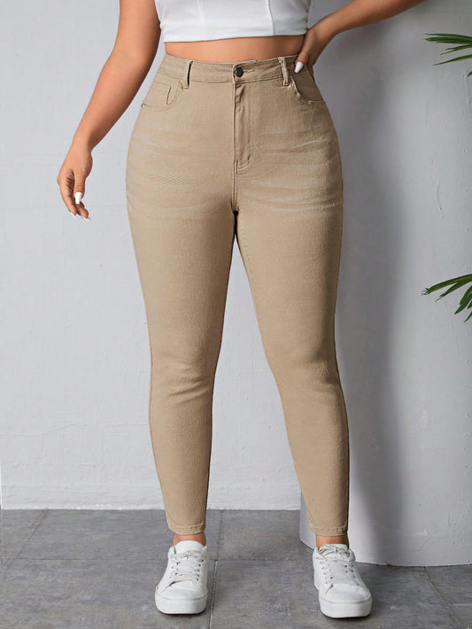 Women'S Plus Size Solid Color Denim Pants