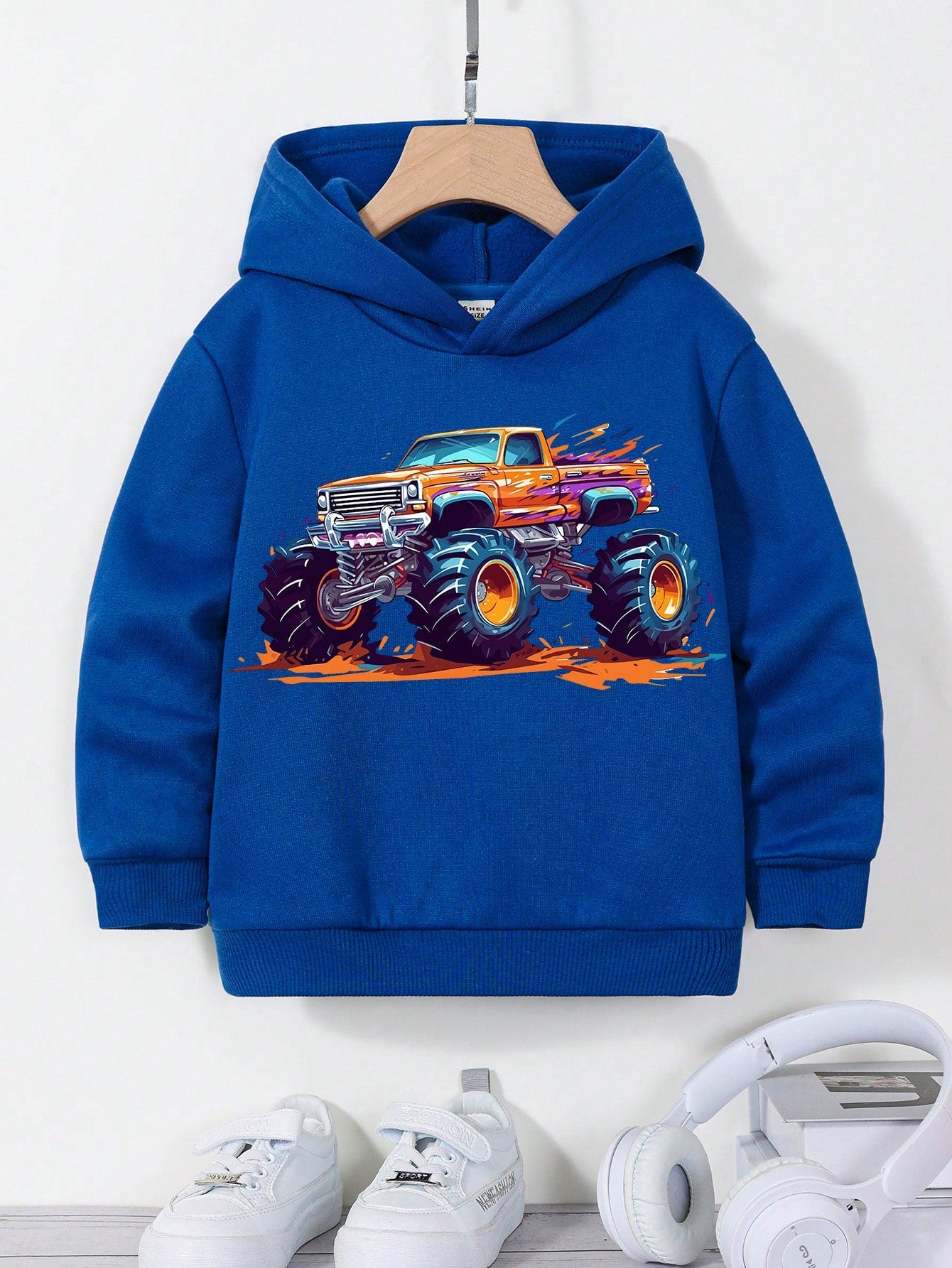 Young Boy Casual Cartoon Pattern Sweatshirt, Suitable For Autumn And Winter