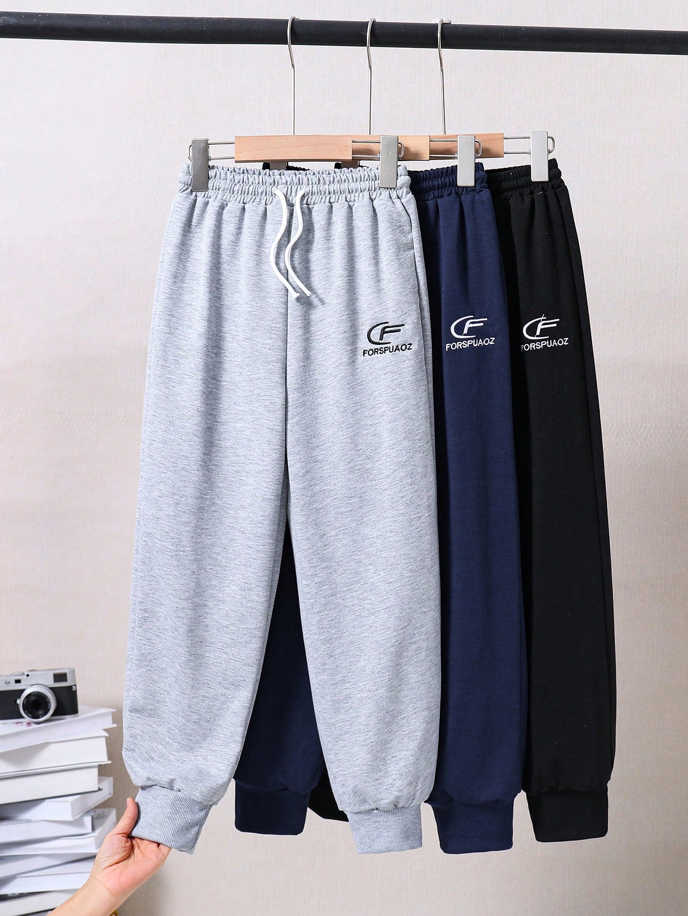 3pcs Young Boys' Letter Embroidered Sports Pants Set