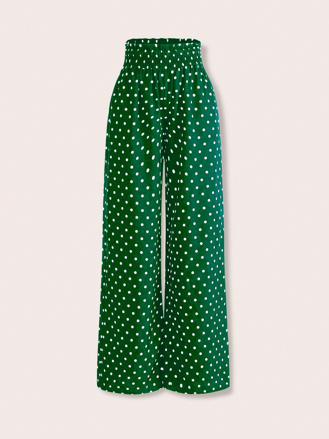 Women's Polka Dot Shirred Waist Wide Leg Pants