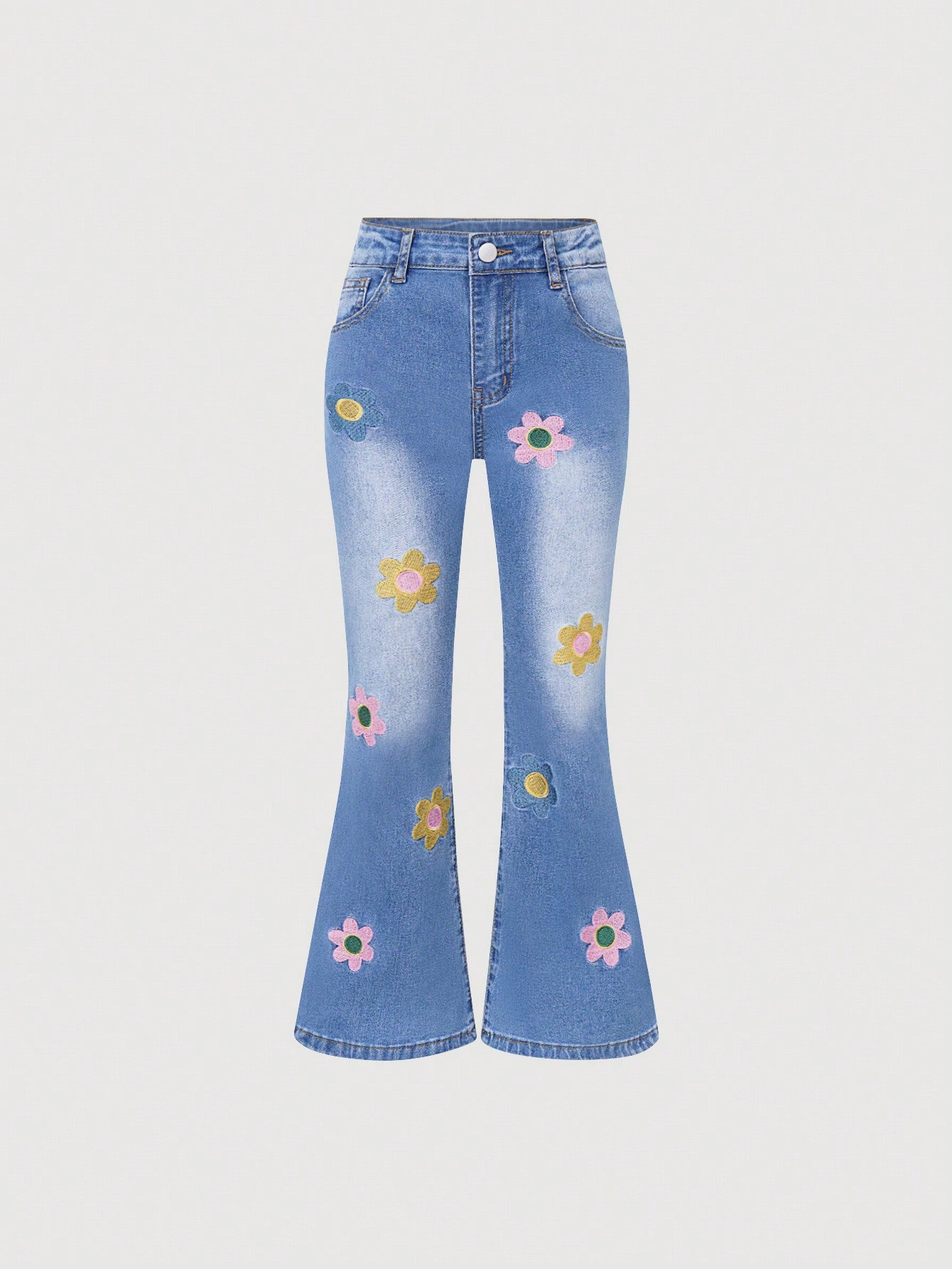 Tween Girls' Cute And Playful Flower Pattern Jeans