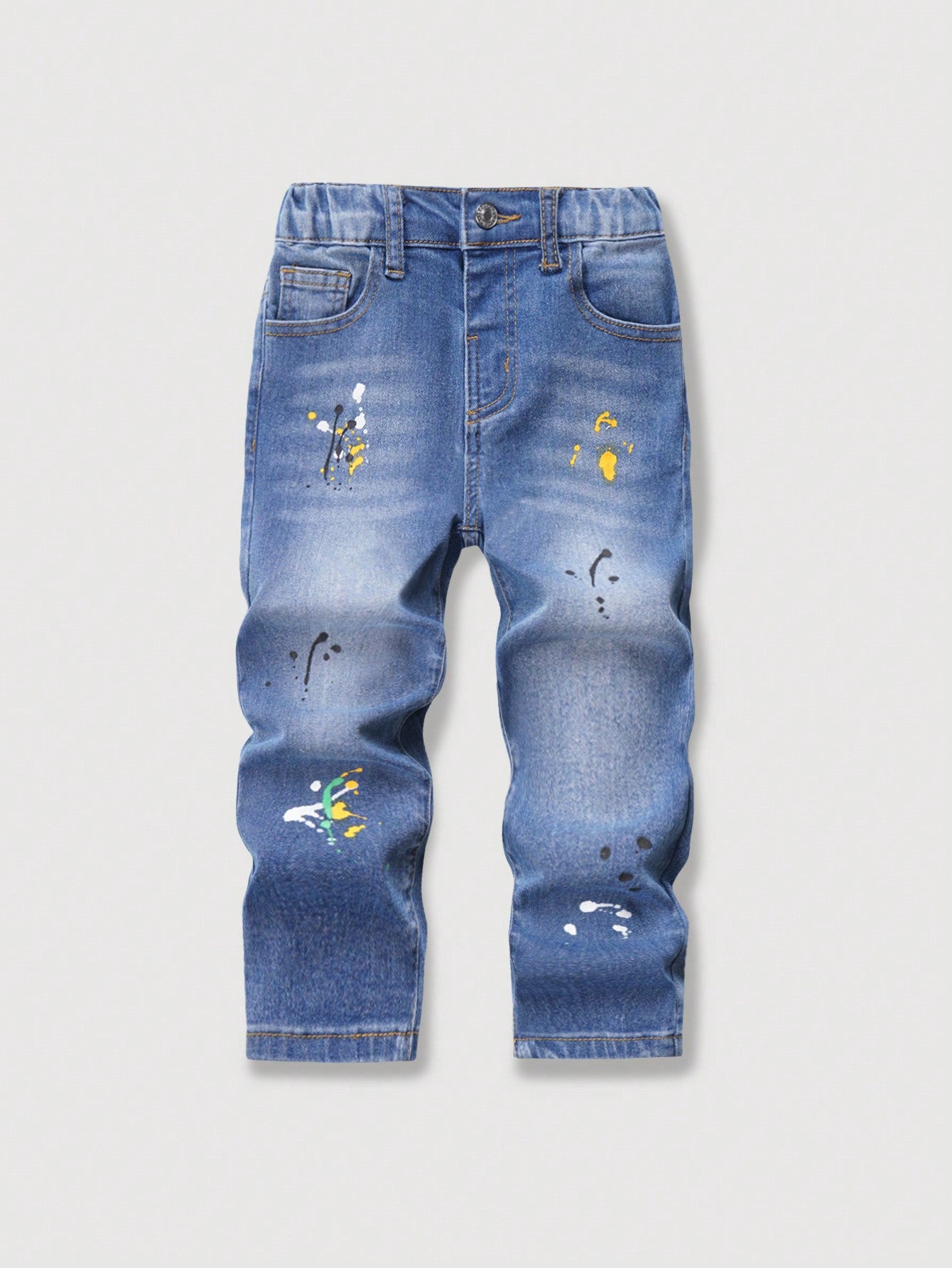 Young Boy Paint Splatter Pattern Slant Pocket Jeans