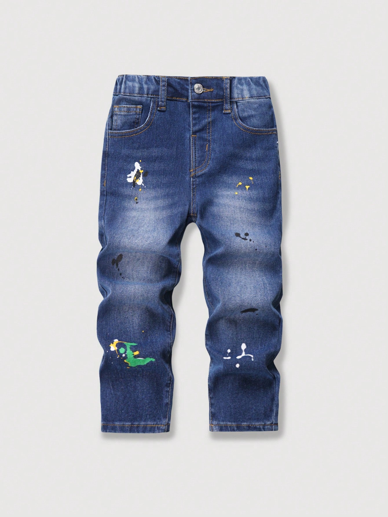 Young Boy Paint Splatter Pattern Slant Pocket Jeans