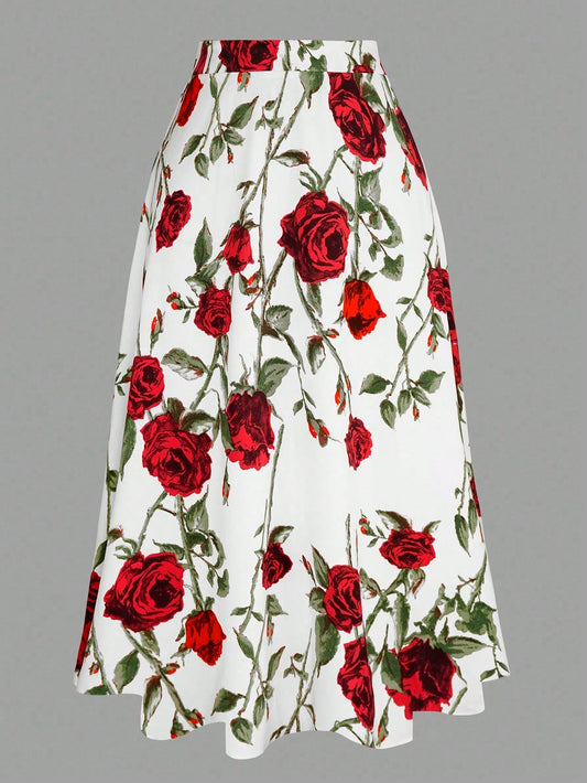 Women's Rose Print Skirt