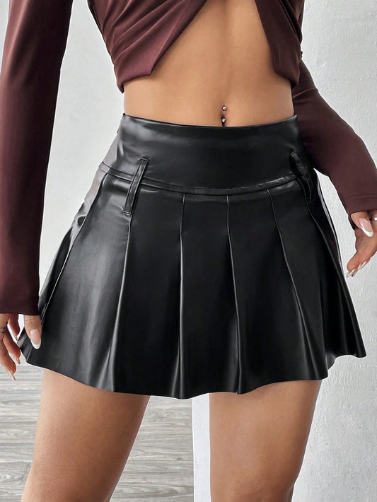 Women's Pleated Pu Skirt