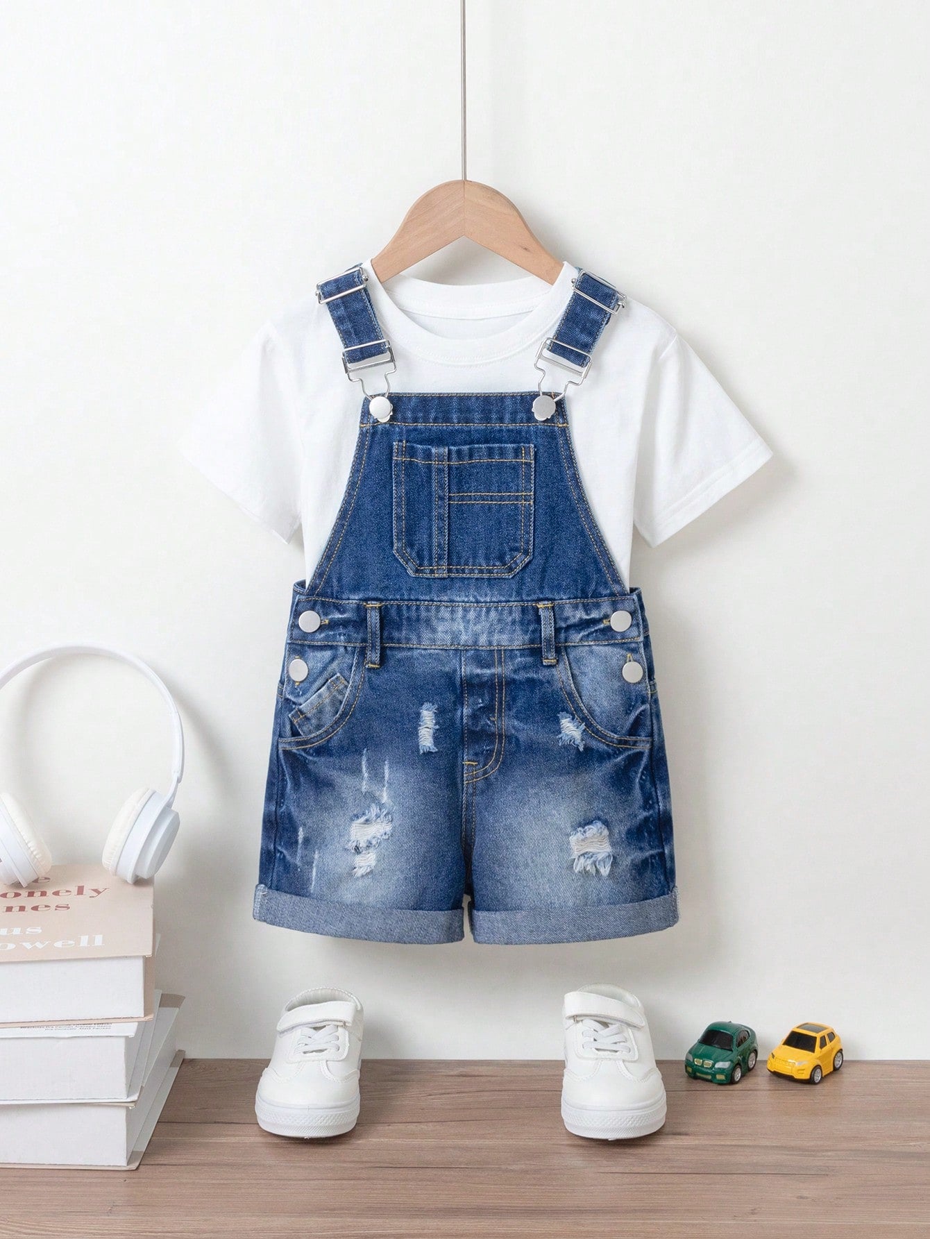 Young Boys' Distressed Casual Denim Bib Shorts