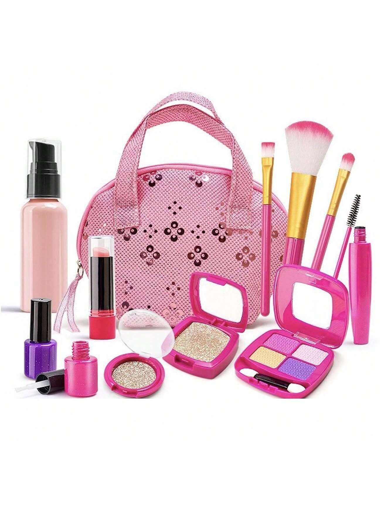 (All Accessories Are Paint And Powder Free)Kids Girls Makeup Set Girls Pretend Makeup Set, Washable Toddler Makeup Toy Set With Princess Makeup Bag Ages 3+