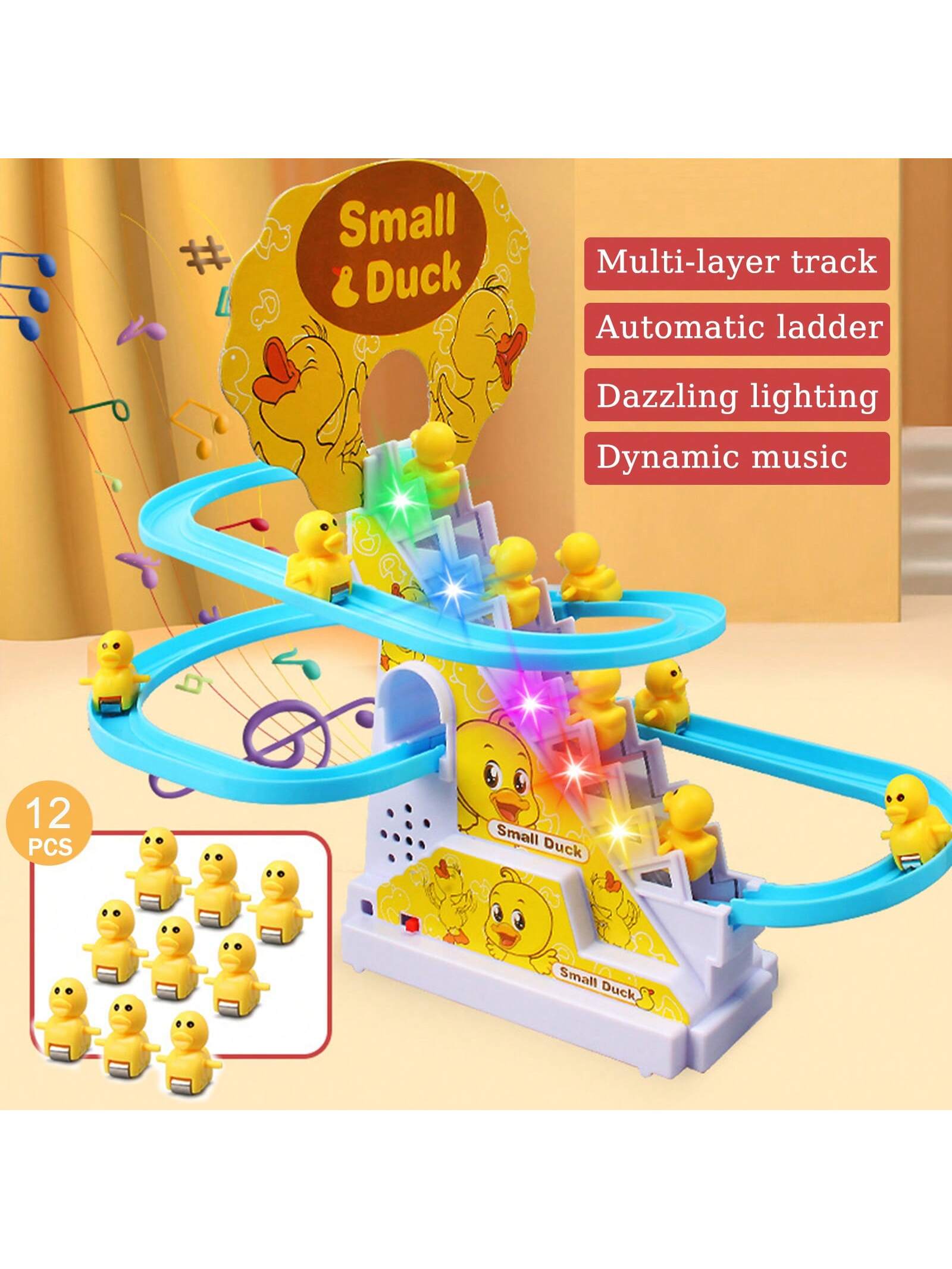 Duck Climbing Stair With Light And Music, Children's Electric Duck Track Toy (Battery Not Included) 1pc Duck Track Slide + 12pcs Little Ducks