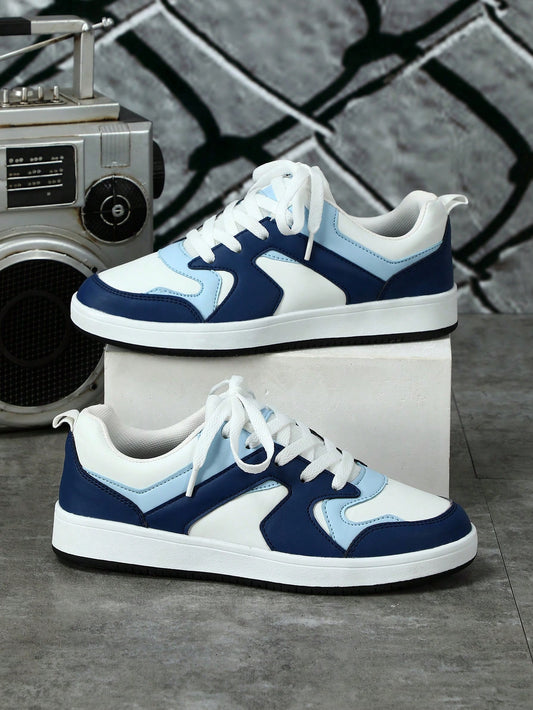 White & Blue Fashionable Classic Trendy Athletic Shoes For Casual, School, Skateboarding, Walking, Perfect As A Gift For Holidays, Suitable For Boys, Girls, Students, Campus Style