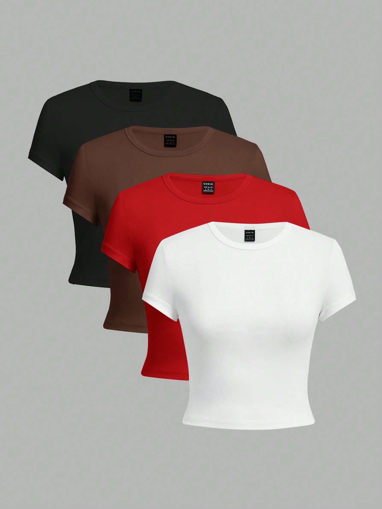 4pcs Casual Round Neck Short Sleeve Fitted Women T-Shirts, Suitable For Summer