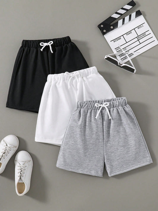 Young Boy 3pcs Solid Color Shorts Set