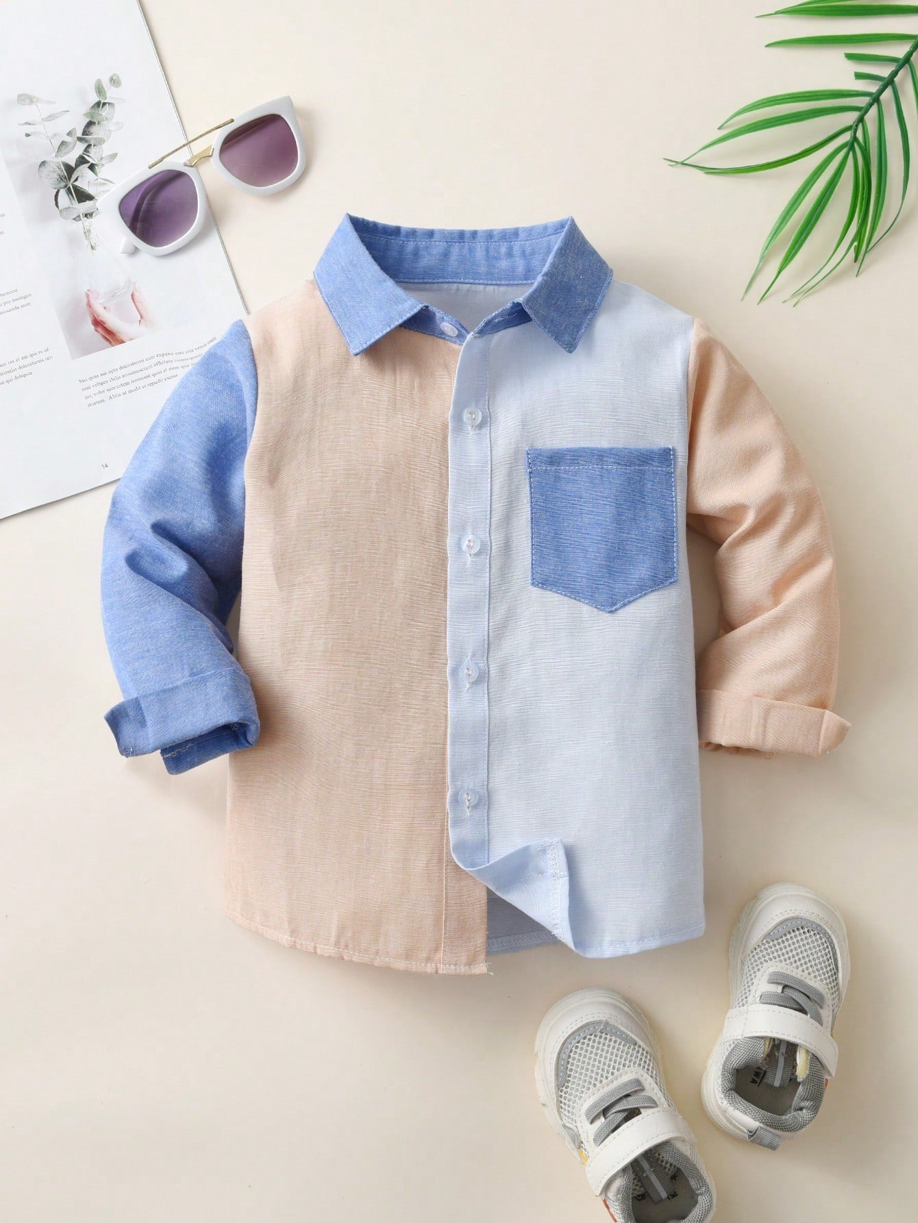 Young Boy Color-Block Long Sleeve Shirt, Spring & Autumn Festival Dressy Formal Shirt, Casual Style With Colorful Collar, Children's Contrasting Dress Shirt For Performance