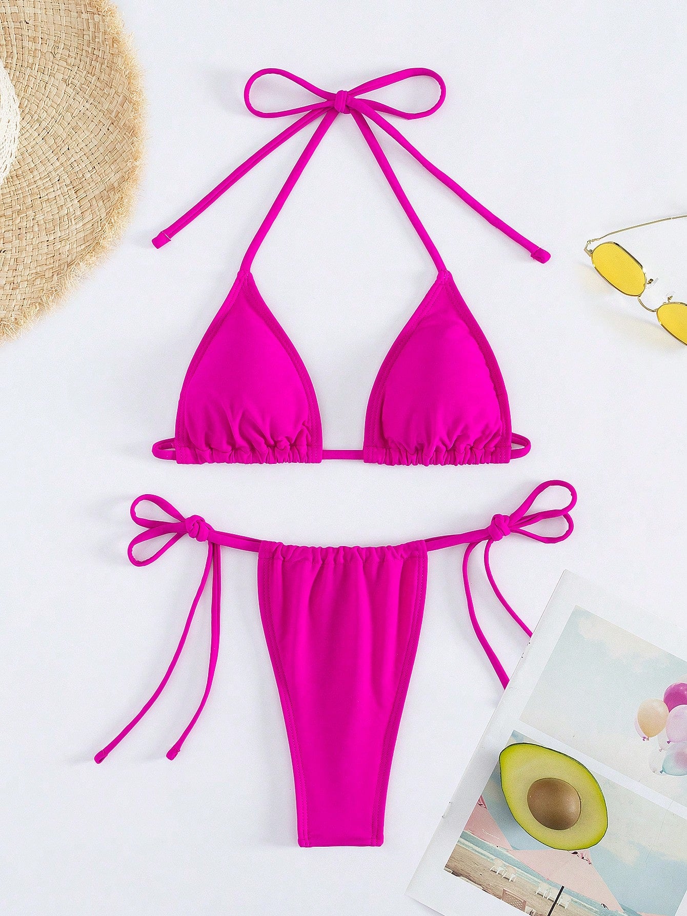 Women's Bikini Set Two-Piece Sexy Halterneck Lace-Up Three-Point Bikini Set Summer Beach