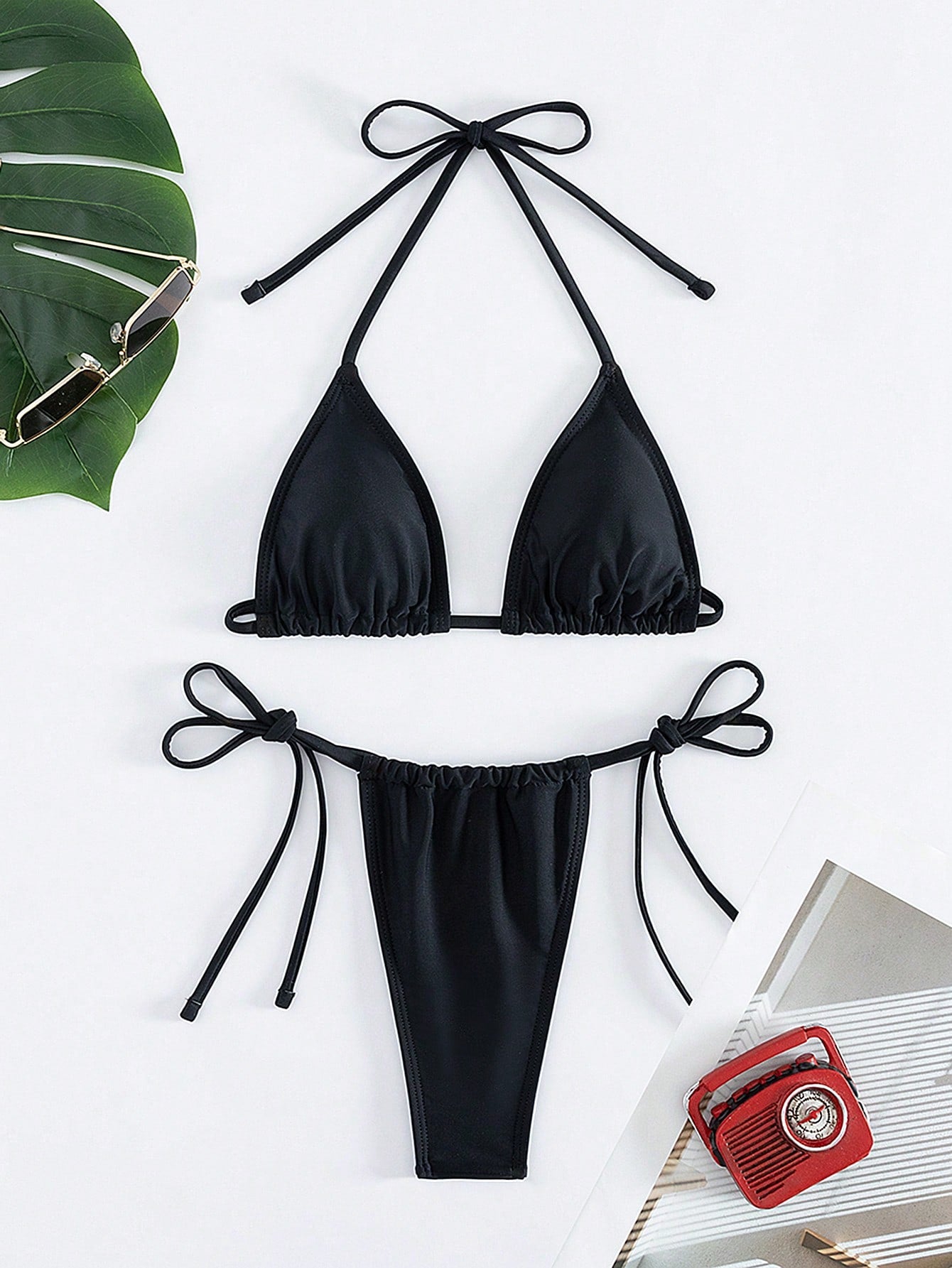 Women's Two-Piece Bikini Set, Sexy Halter Strap Triangle Bikini Set Summer Beach