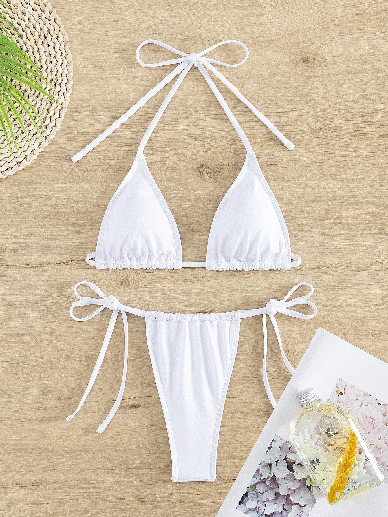 Women's Bikini Set Two-Piece Sexy Halterneck Lace-Up Three-Point Bikini Set Summer Beach