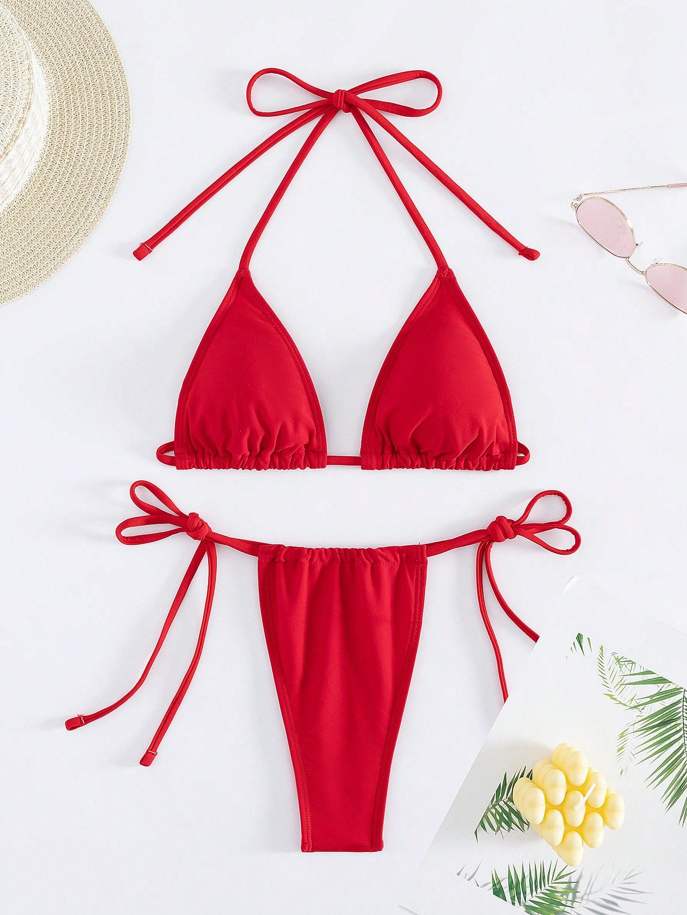 Women's Two-Piece Bikini Set, Sexy Halter Strap Triangle Bikini Set Summer Beach