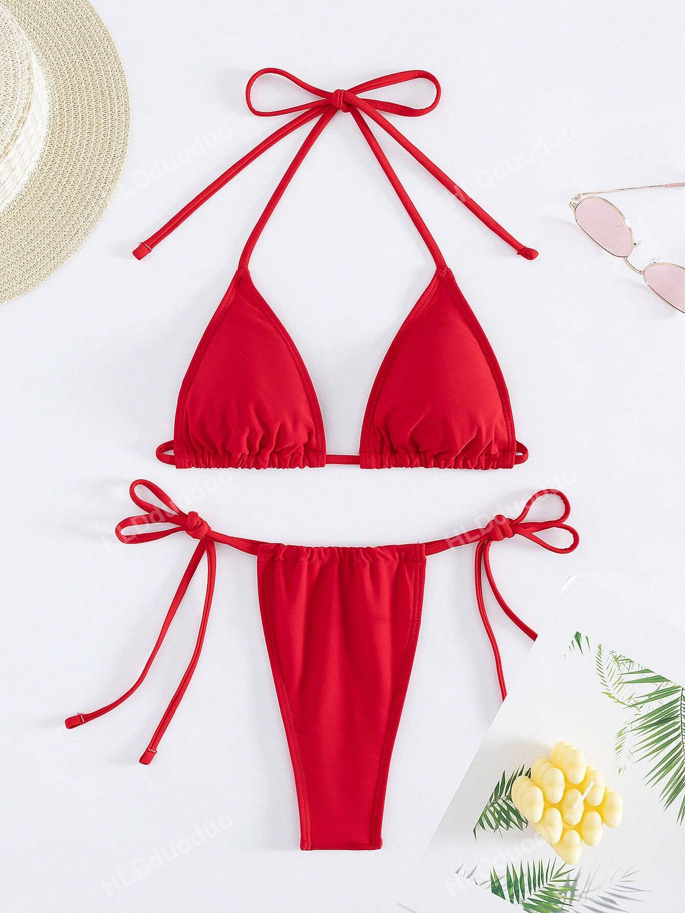 Women's Bikini Two Pieces Bikini Set, Sexy Halter Strap Triangle Swimwear Summer Beach