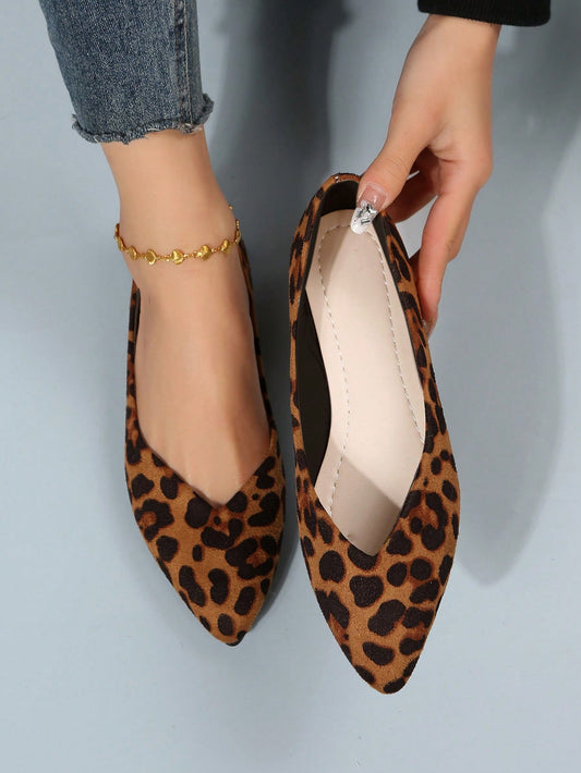 New Arrival Brown Leopard Print Women's Pointed Toe Flat Shoes For Spring And Autumn