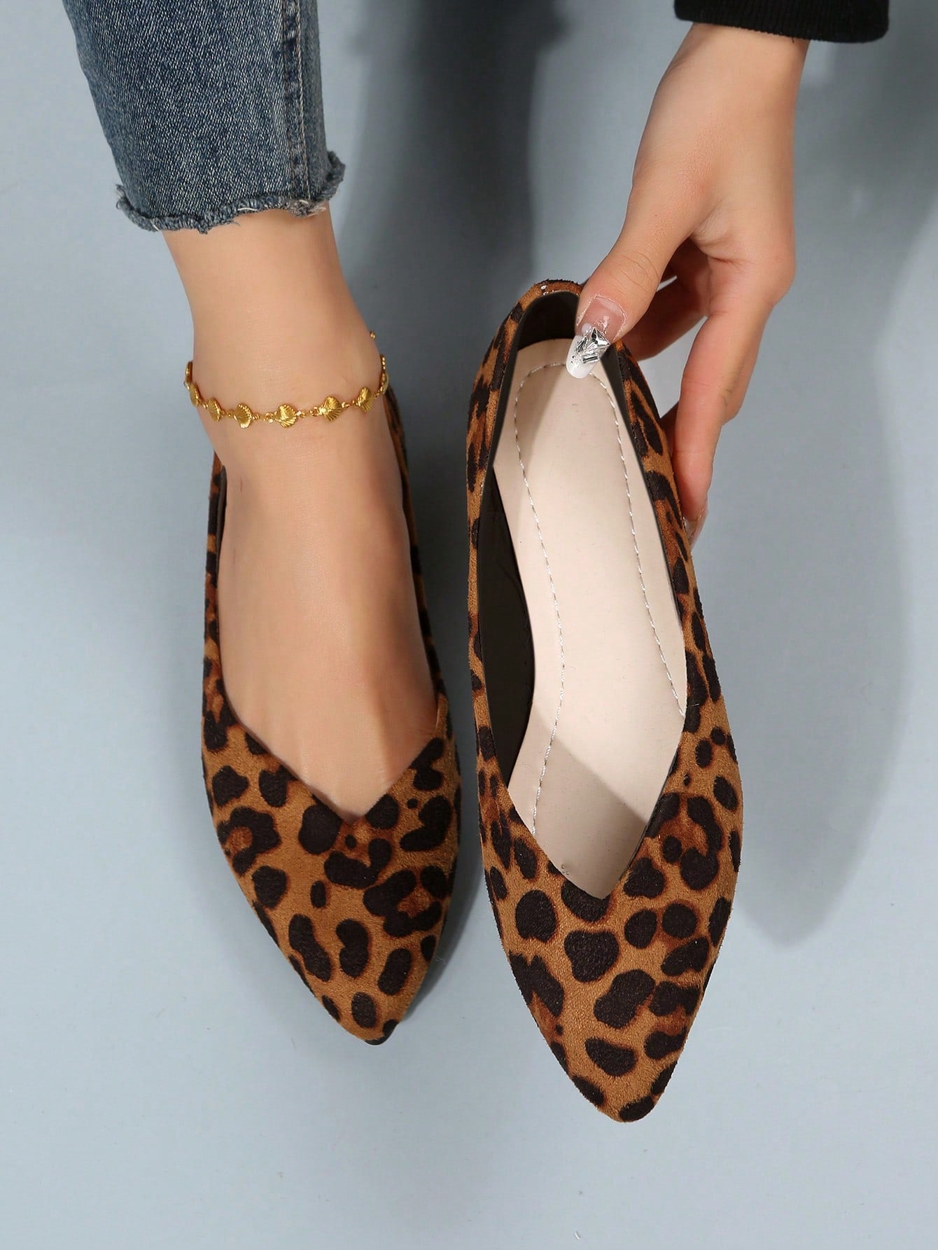 Faux Suede Point Toe Ballet Flats