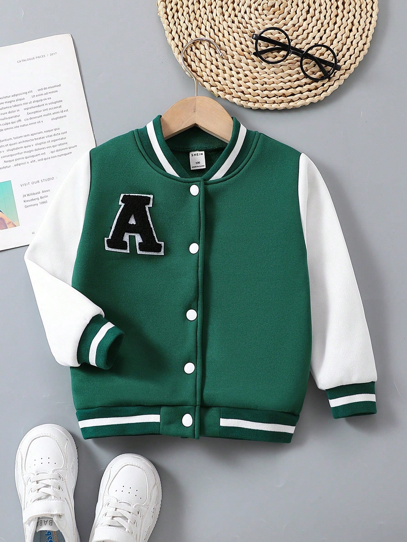 Young Boy's Color Block Fleece Button Down Jacket With Letter Design