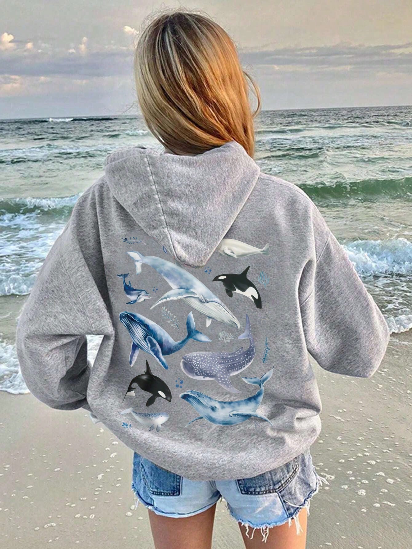 Women'S Shark Printed Hoodie