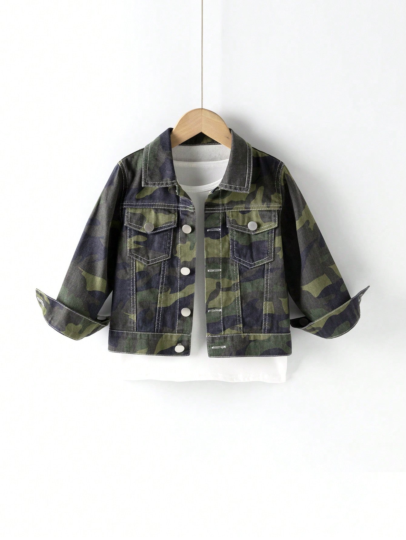 Young Boy Camo Print Denim Jacket Without Tee