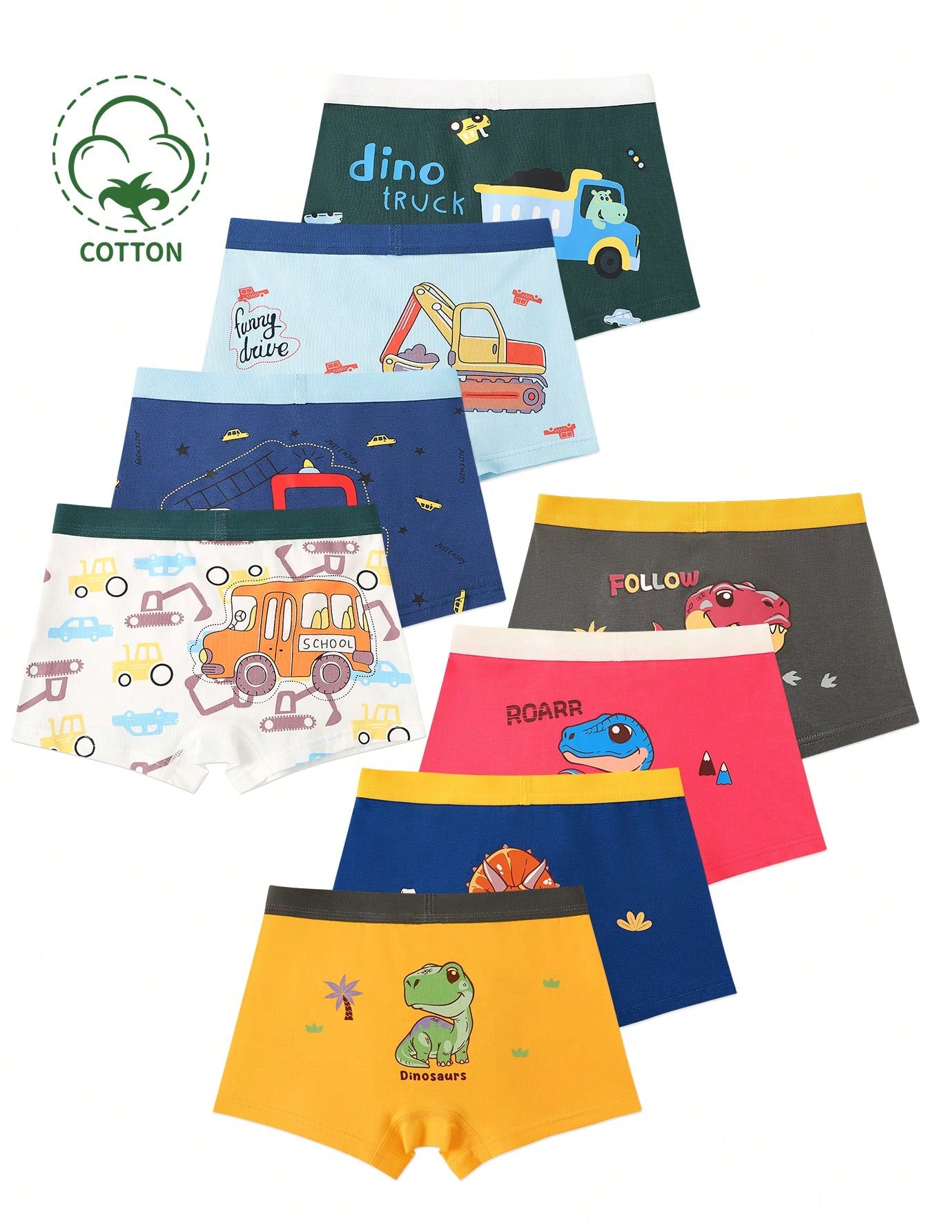 8pcs Young Boys' Cartoon Pattern Underwear Set