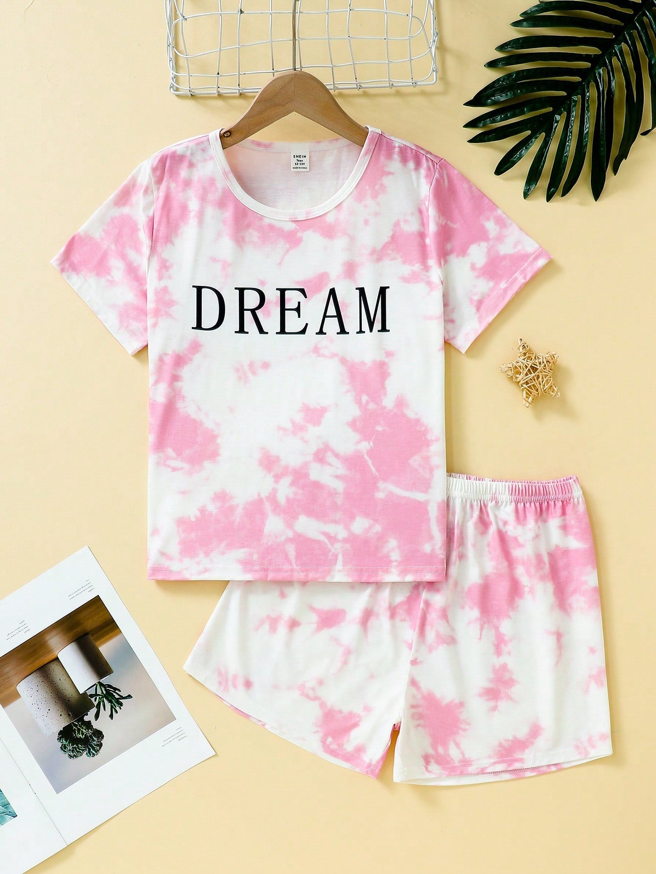 Teen Girl Tie Dye Letter Graphic Tee & Shorts PJ Set