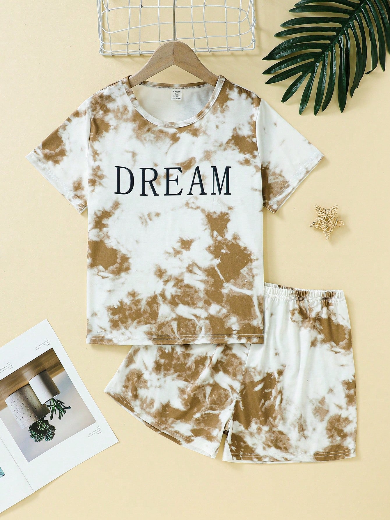 Teen Girl Tie Dye Letter Graphic Tee & Shorts PJ Set