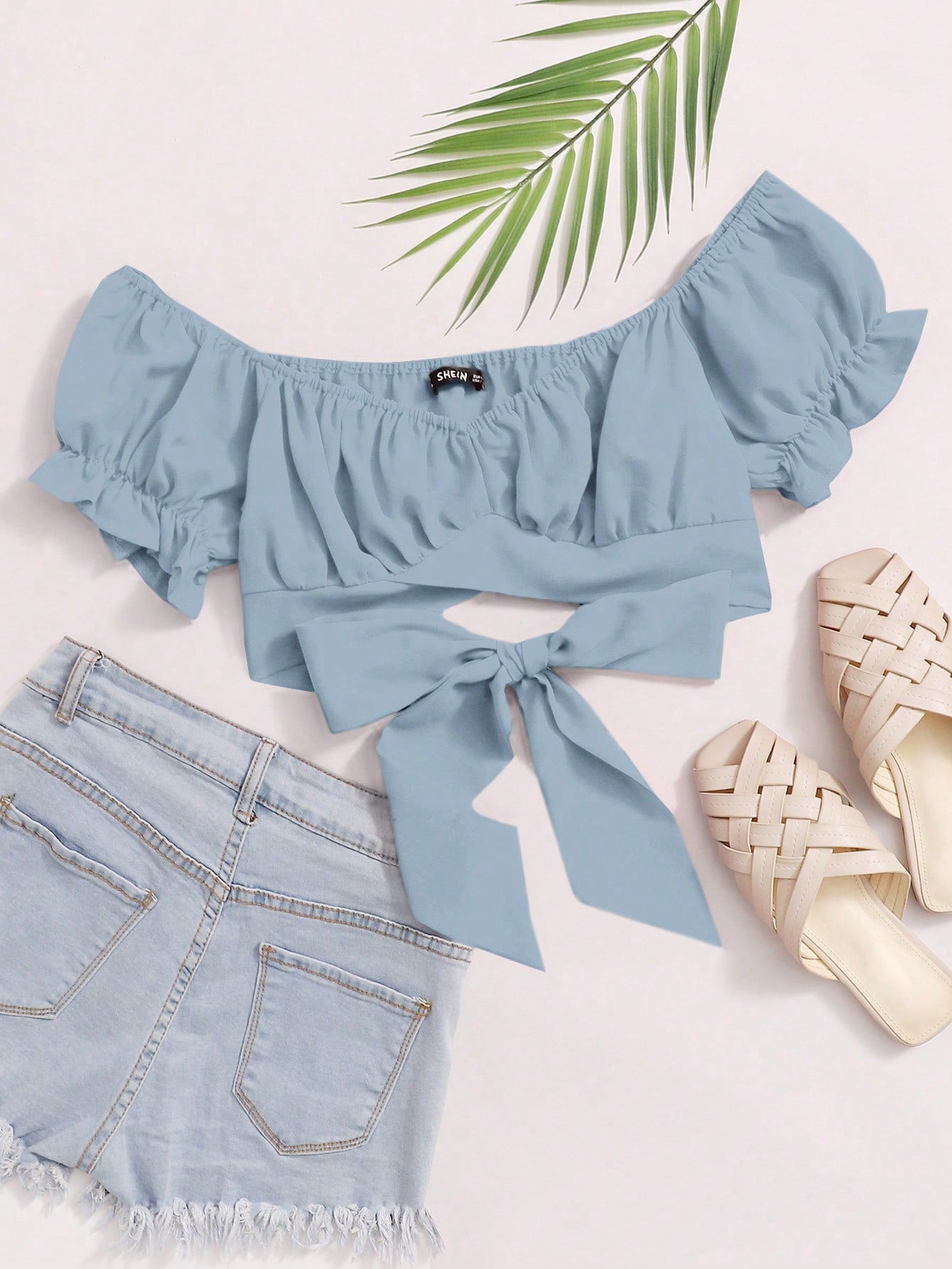 Tied Hem Puff Sleeve Crop Top Spring Break Bow Crop Women Tops