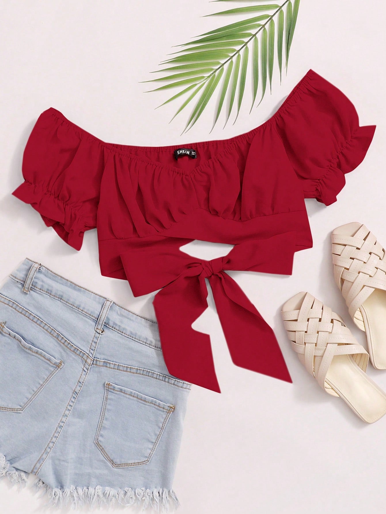 Tied Hem Puff Sleeve Crop Top Spring Break Bow Crop Women Tops