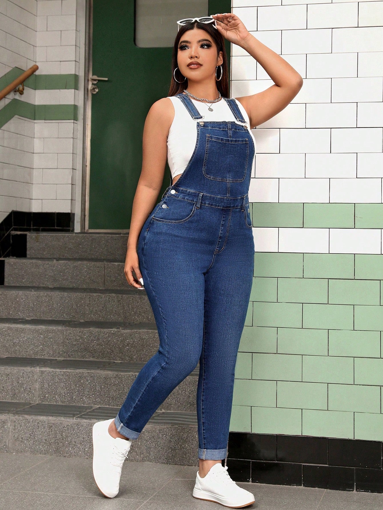 Plus Size Slim Fit Denim Overalls