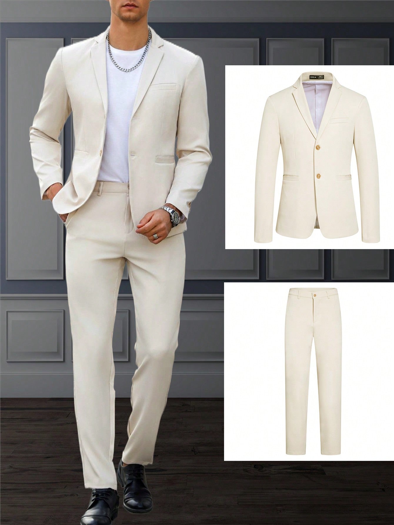 Men's Stylish Slim Fit Suit Set, Suitable For Daily Wear