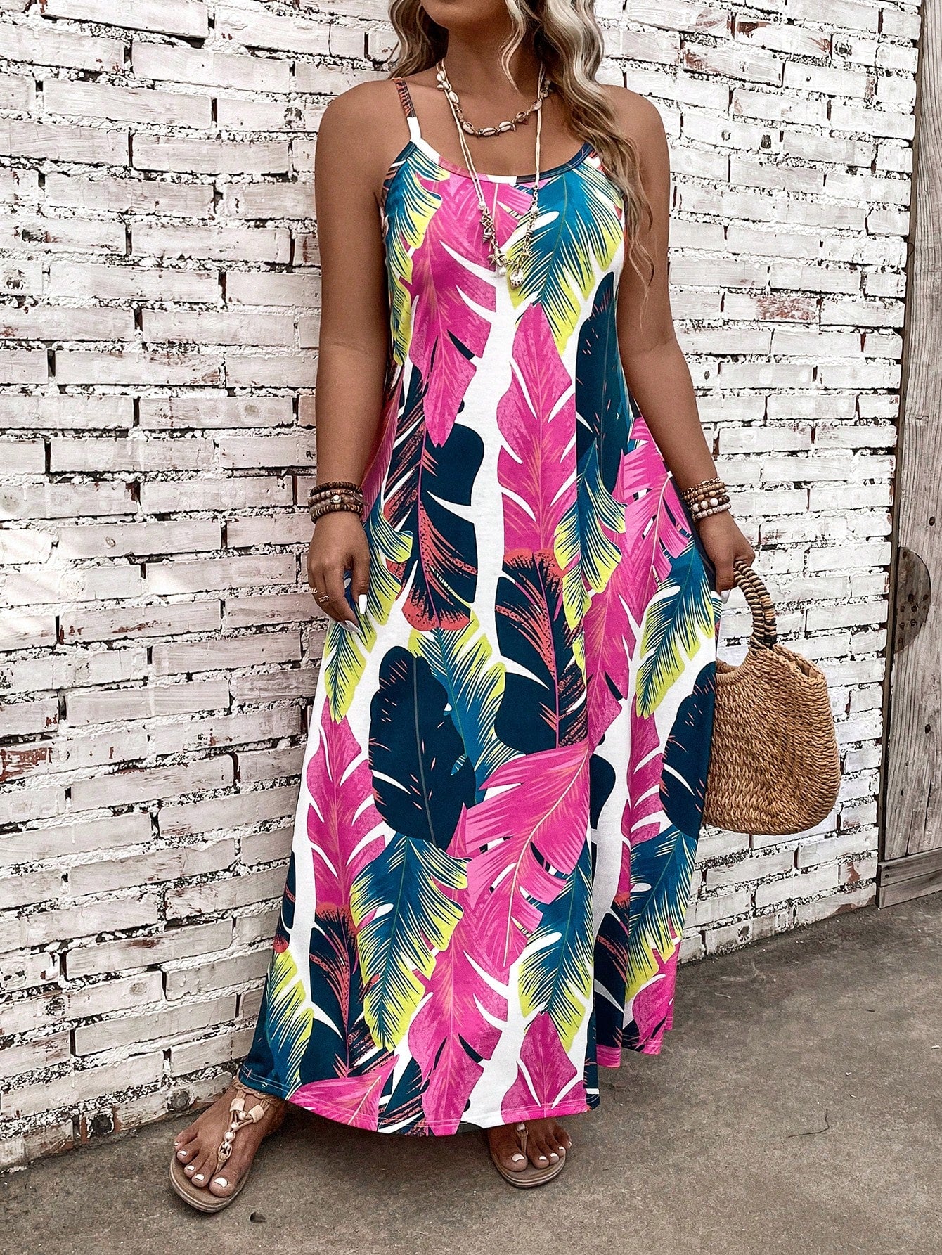 Women's Plus Size Casual Vacation Plant Printed Dress