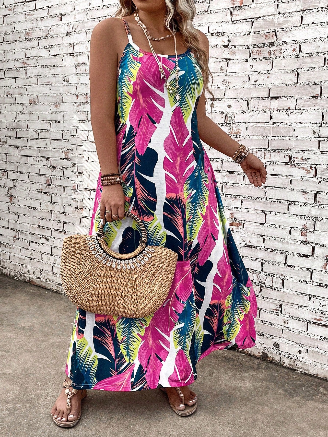 Women's Plus Size Casual Vacation Plant Printed Dress