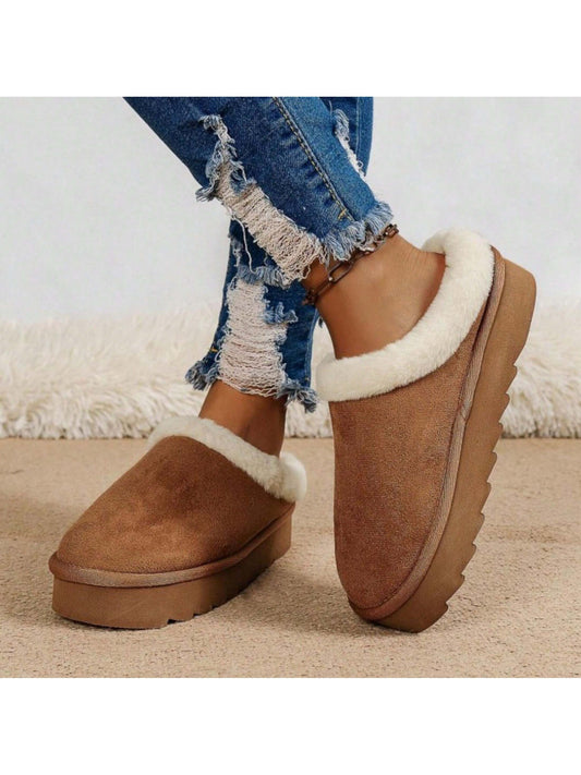 Women's Fuzzy Platform Slippers Warm Cozy Indoor Outdoor Faux Lined Clog Slippers