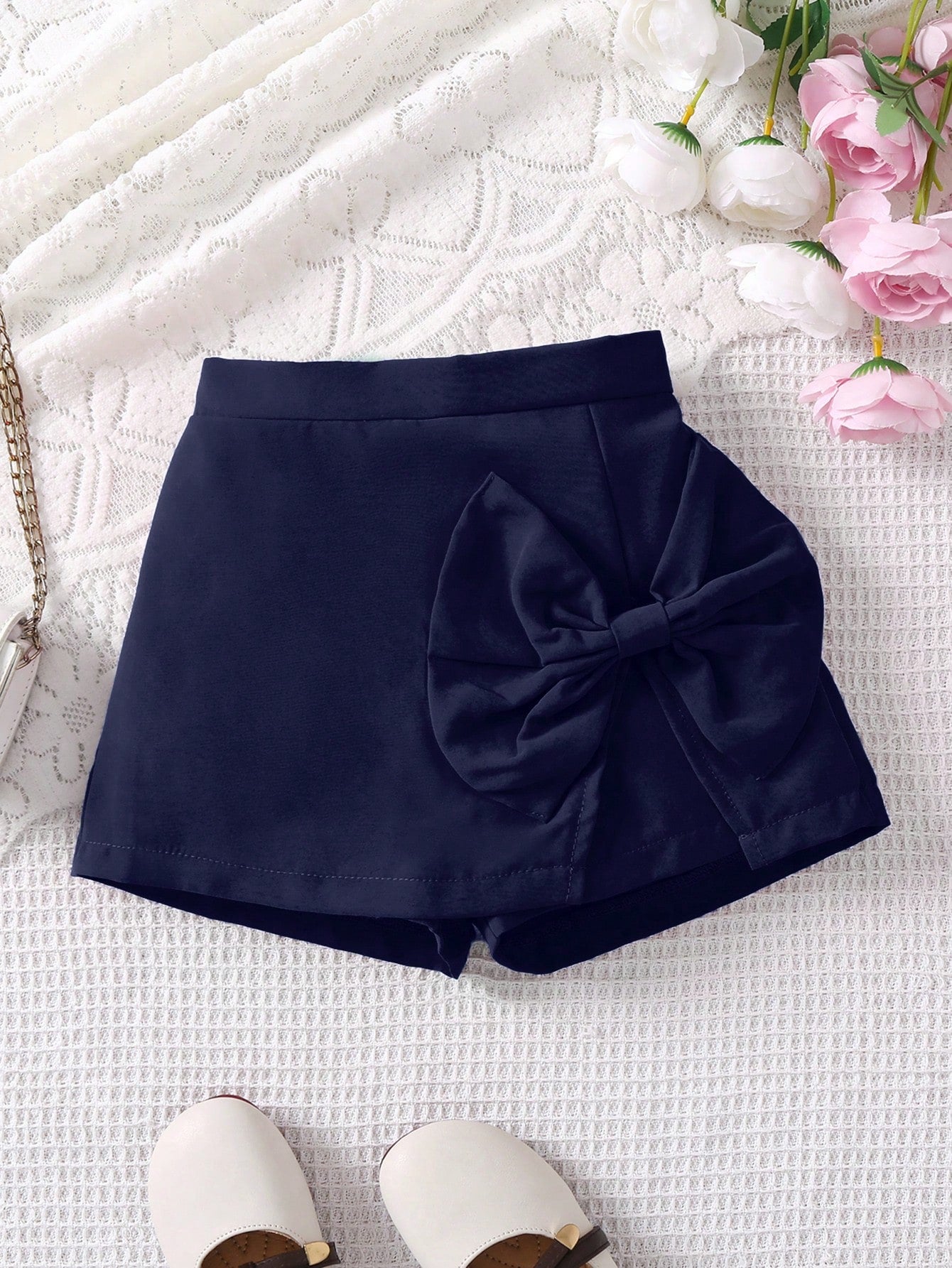 Young Girl Casual And Commuting Elegant Shorts With 3D Bow, College Style