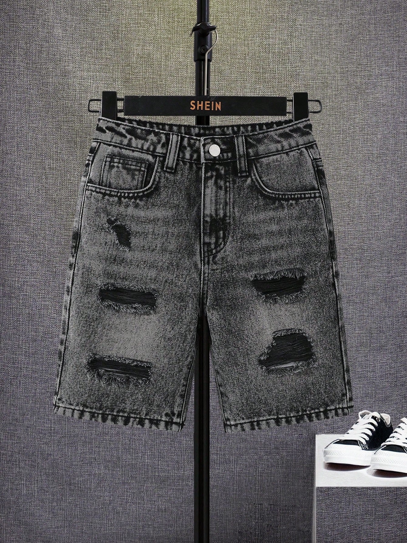 Tween Boy's Casual Loose Button Waist Band Pocket Design Denim Shorts