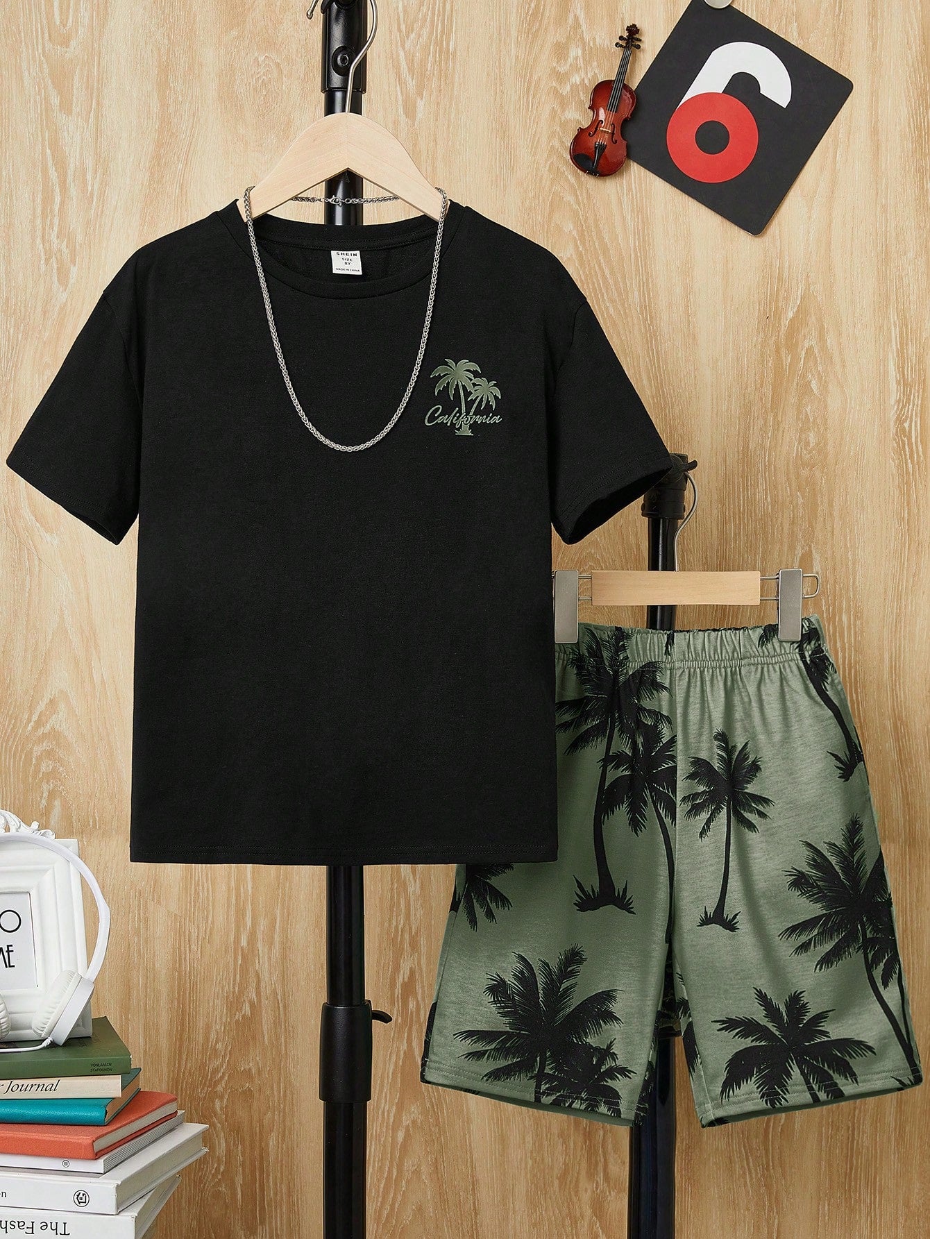 Tween Boys' Coconut Tree Pattern Beach Style T-Shirt And Shorts