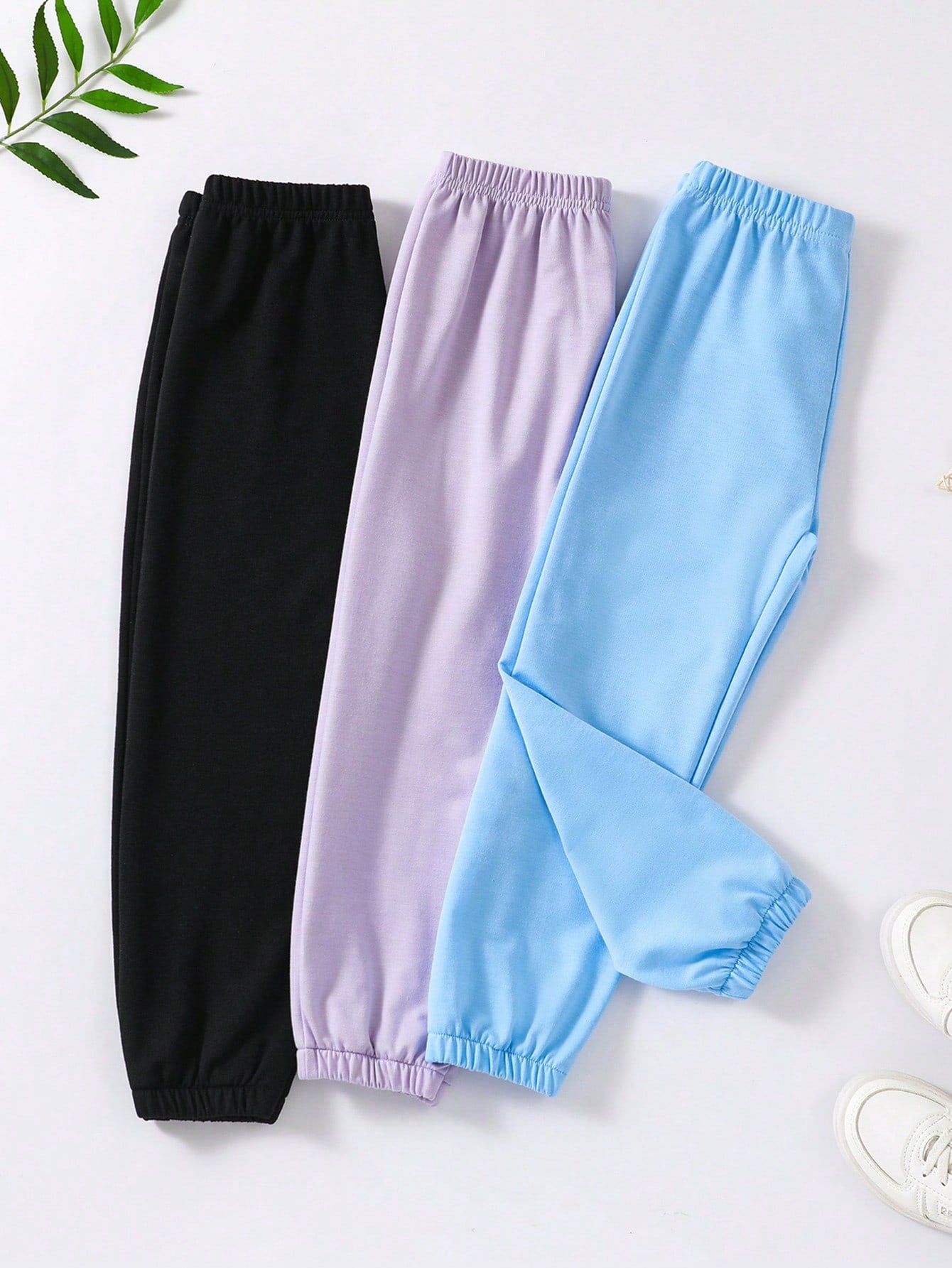 Young Girl 3pcs Solid Elastic Waist Sweatpants