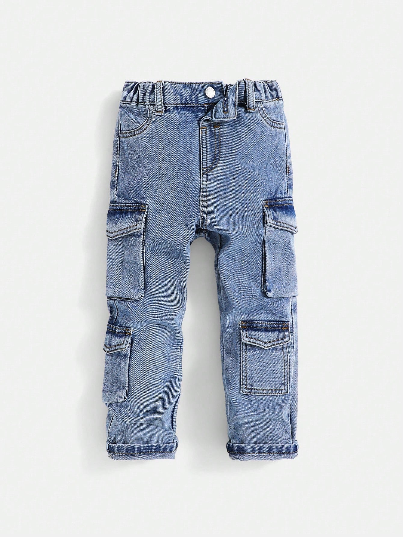 Young Boy Multi-Pocket Washed Denim Casual Pants