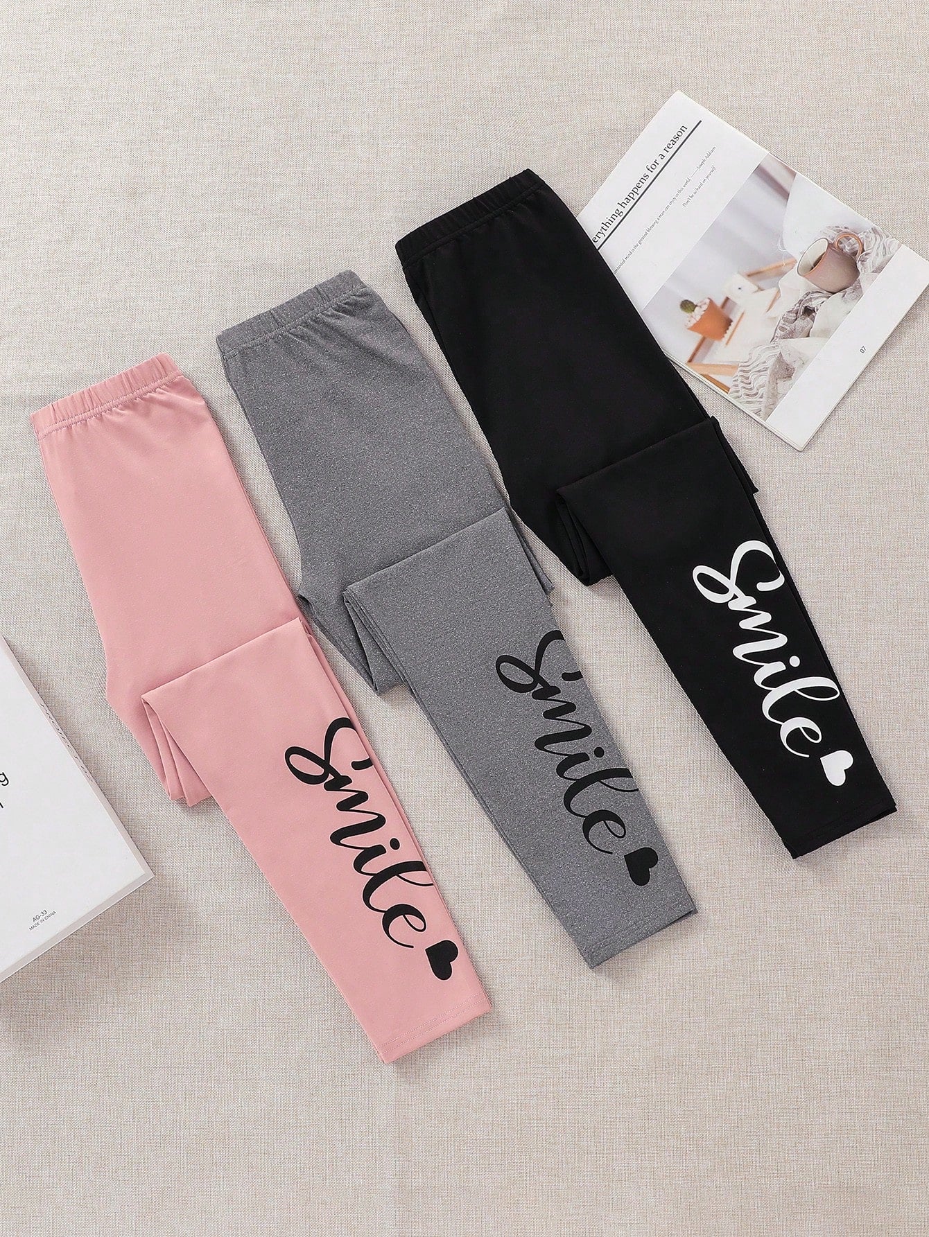 Tween Girls' Athletic Street Style Knit Leggings 3pcs/Set For Spring And Summer