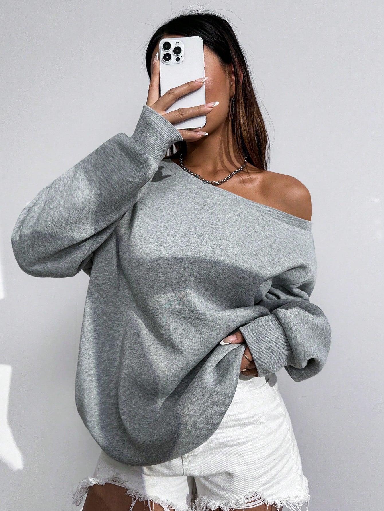 Solid Color Irregular Drop Shoulder Sweatshirt