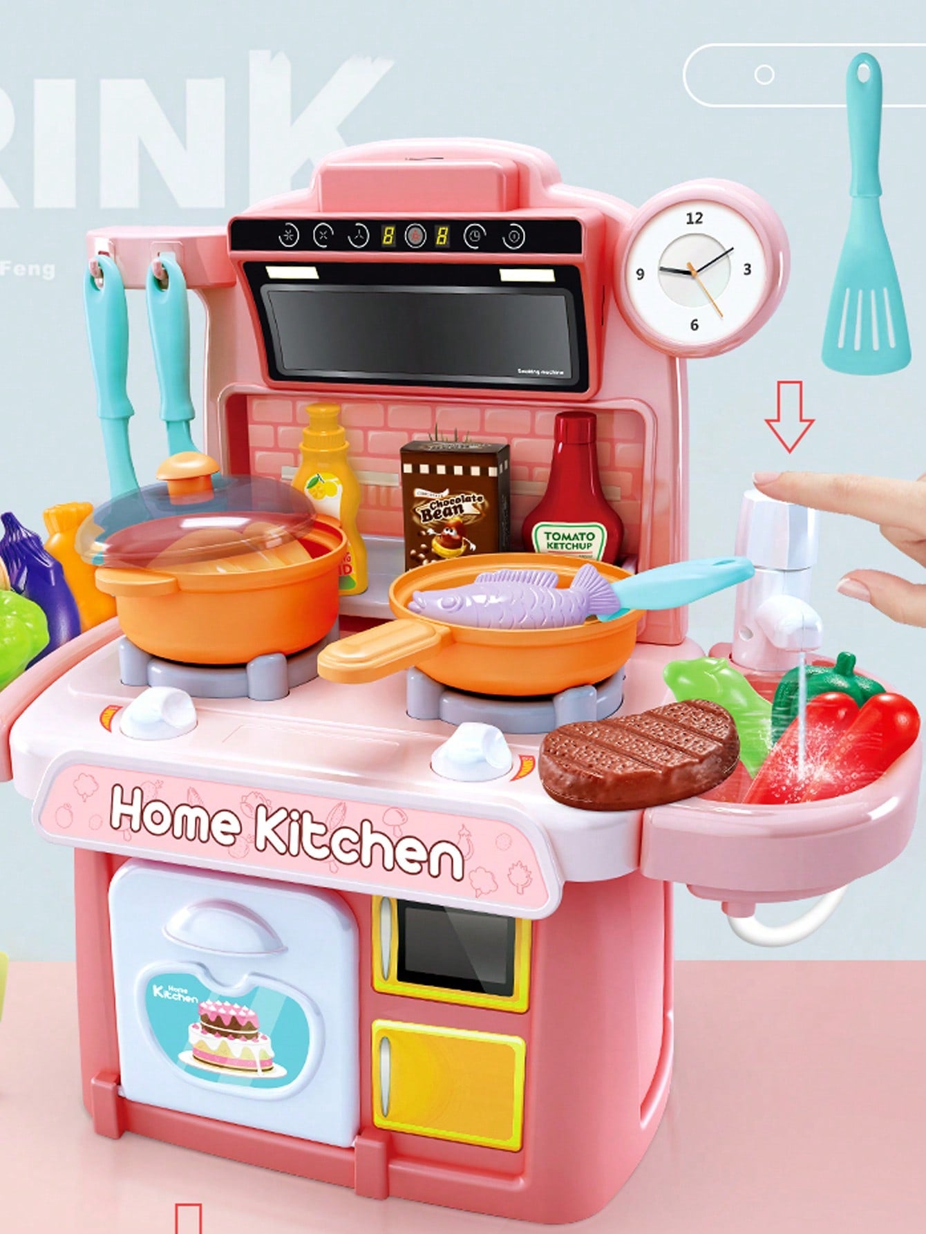 1pc Children's Boys' And Girls' Pretend Play Kitchen Toy Set With Light And Sound Effects, Realistic Water Flow Simulation, With Accessories For Parent-Child Interaction, Random Color And Design