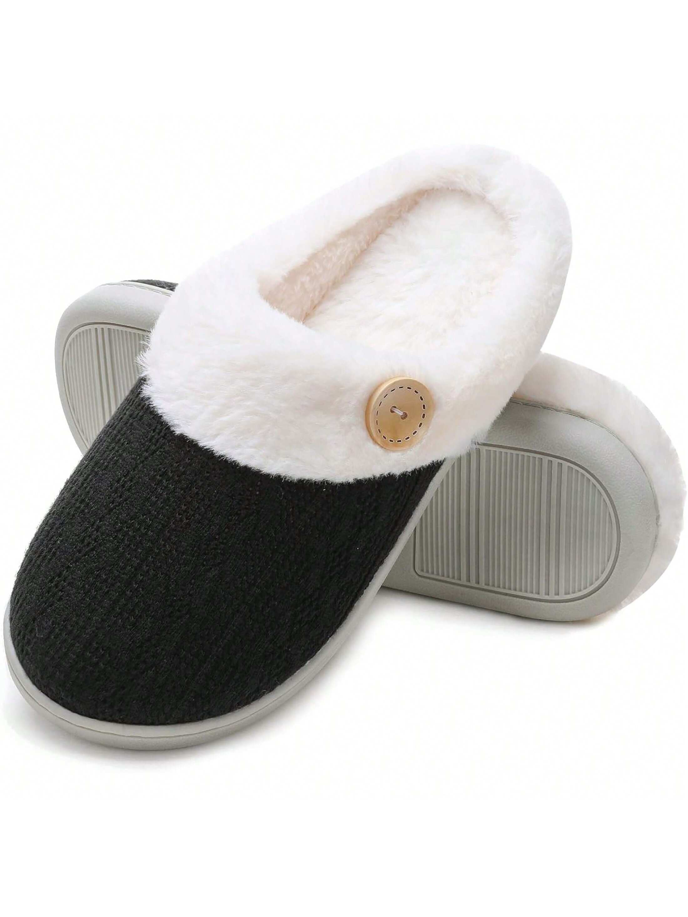 Women's Cozy Memory Foam Slippers,Fuzzy Wool-Like Plush Fleece Lined House Slippers Indoor Outdoor Slippers With Anti-Skid Rubber Sole