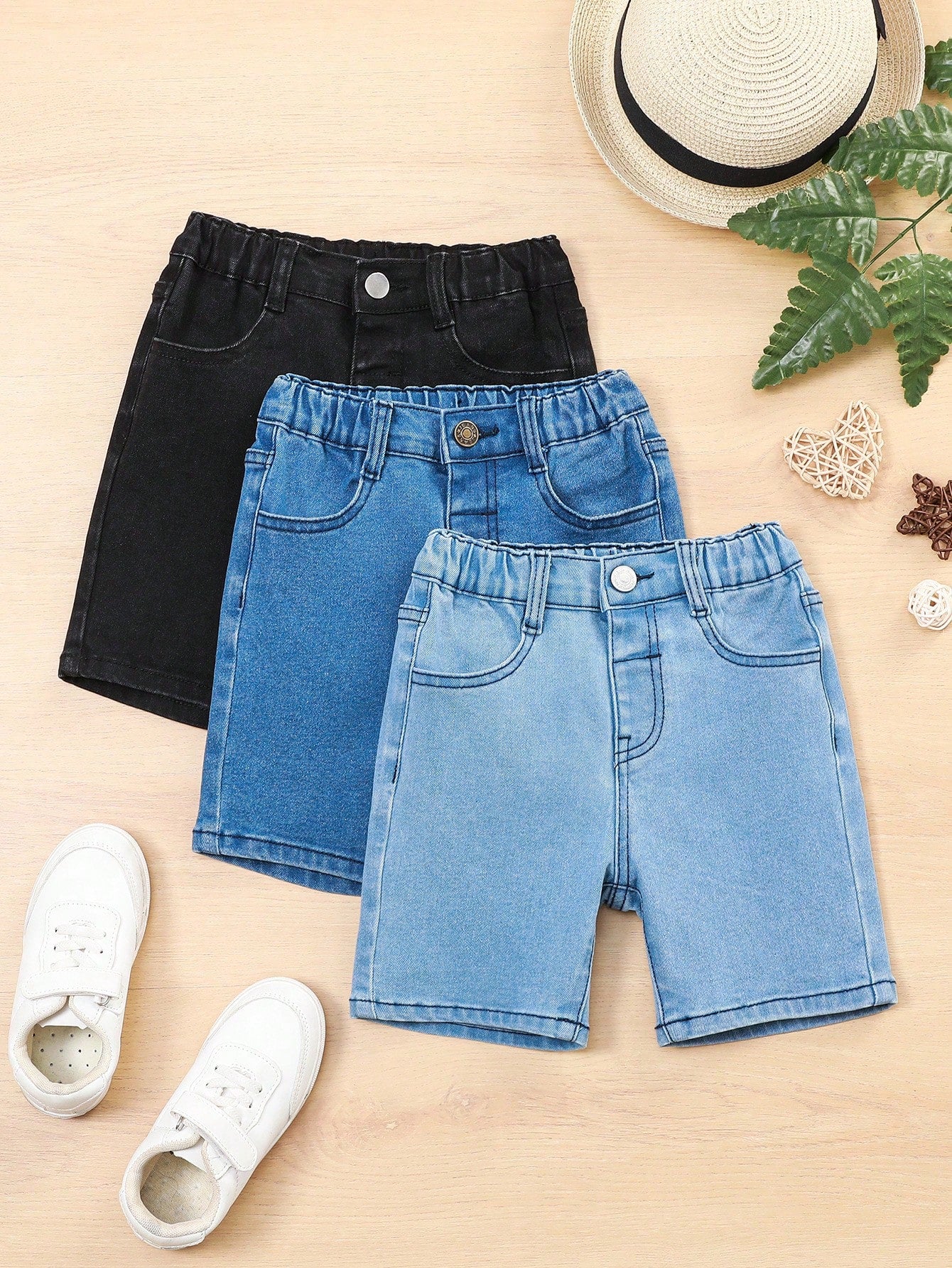 Young Boy Elastic Denim Shorts